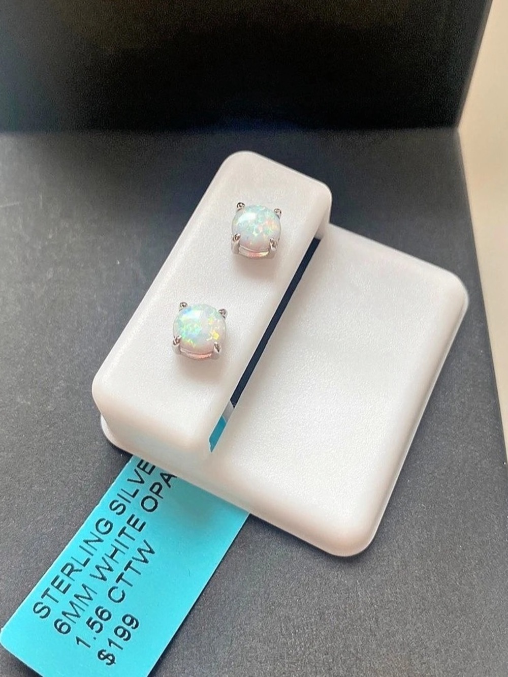 Sterling Silver Opal Stud Earrings - Picture 3 of 6